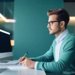 정신적 회복탄력성과 성취 동기 - **Prompt:** A young professional, gender-neutral, in their late 20s to early 30s, sits calmly at a s...